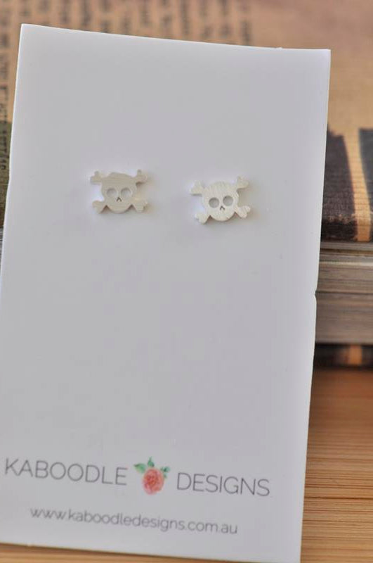 Silver - Stainless Steel Skull Mini Dainty Minimalist Stud Earrings