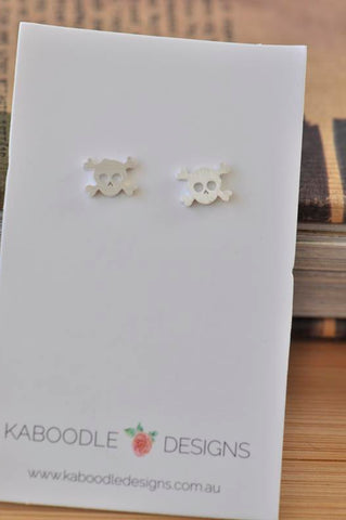 Silver - Stainless Steel Skull Mini Dainty Minimalist Stud Earrings