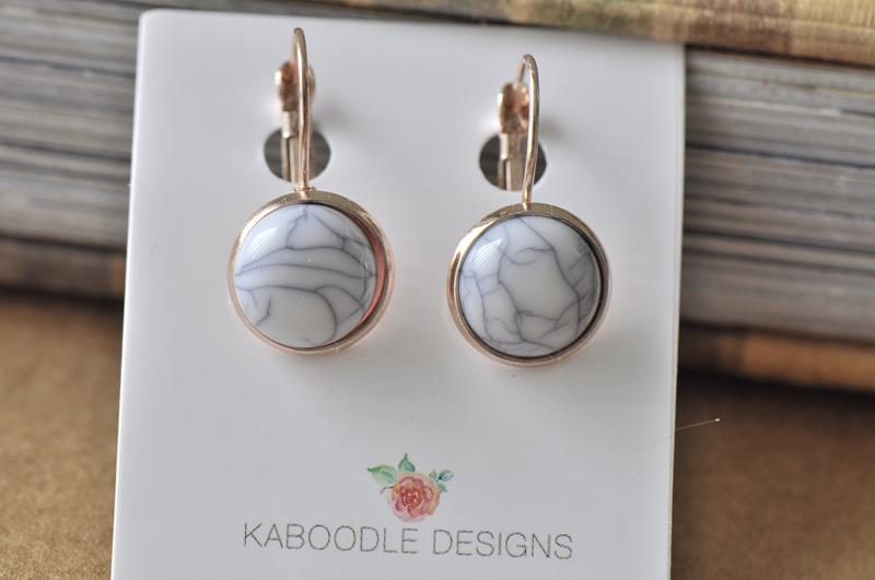 Resin Round Clip Dangle Marble Pattern Earrings