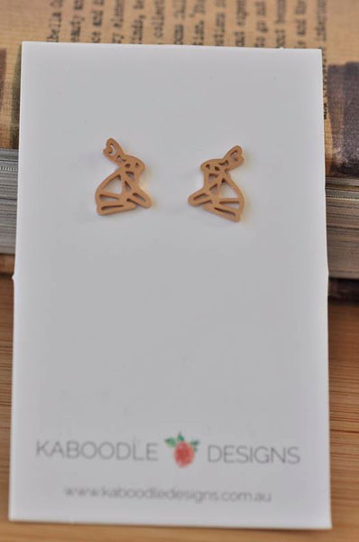 Rose Gold - Stainless Steel Rabbit Cutout Mini Dainty Minimalist Stud Earrings
