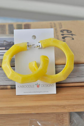 Acrylic Perspex Circle Round Hoop Earrings - Yellow