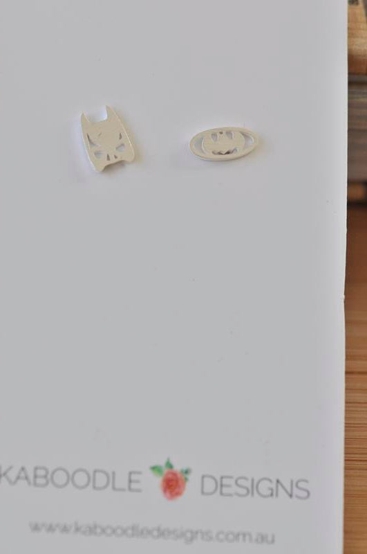 Silver - Stainless Steel Batman Cutout Mini Dainty Minimalist Stud Earrings