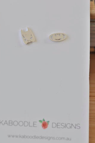 Silver - Stainless Steel Batman Cutout Mini Dainty Minimalist Stud Earrings