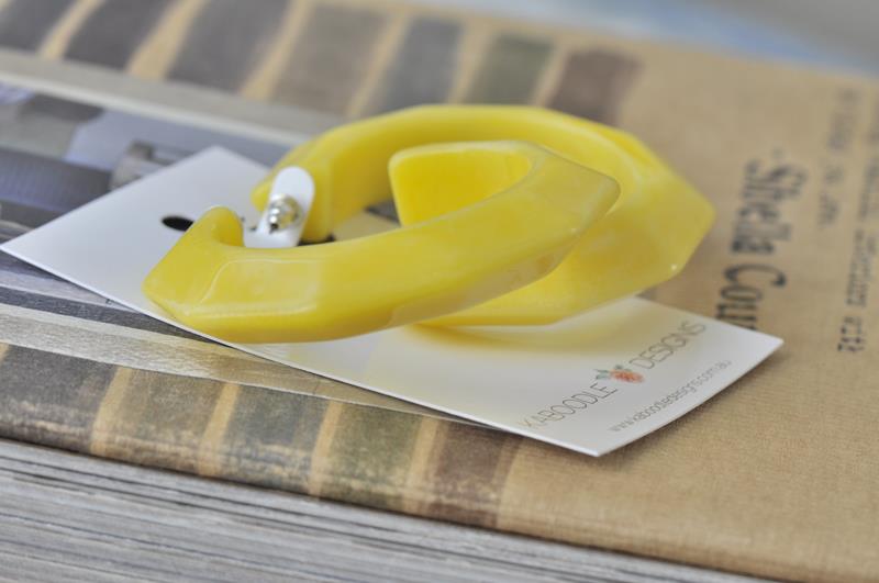 Acrylic Perspex Circle Round Hoop Earrings - Yellow
