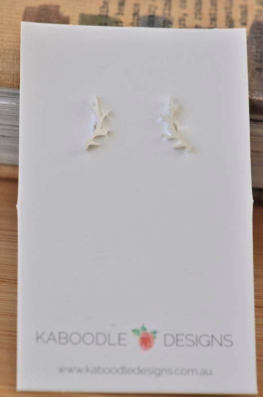 Silver - Stainless Steel Tree Branch Antler Mini Dainty Minimalist Stud Earrings