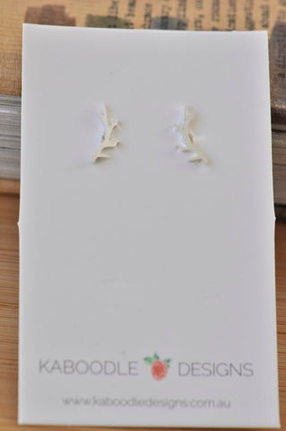 Silver - Stainless Steel Tree Branch Antler Mini Dainty Minimalist Stud Earrings
