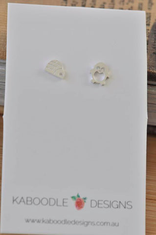 Silver - Stainless Steel Penguin and Igloo Cutout Mini Dainty Minimalist Stud Earrings