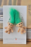 Novelty Fun Retro Trolls Dangle Drop Earrings - Green