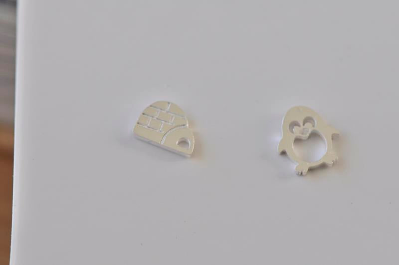 Silver - Stainless Steel Penguin and Igloo Cutout Mini Dainty Minimalist Stud Earrings