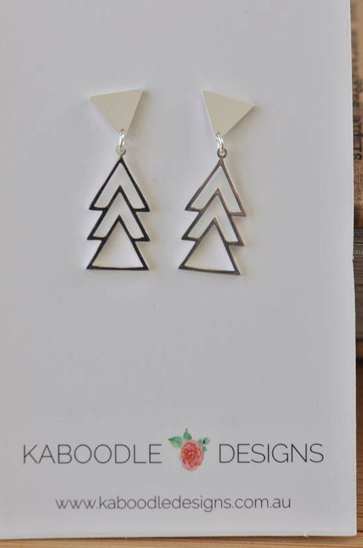Silver - Stainless Steel Geometric Triangle Mini Dainty Minimalist Stud Drop Earrings