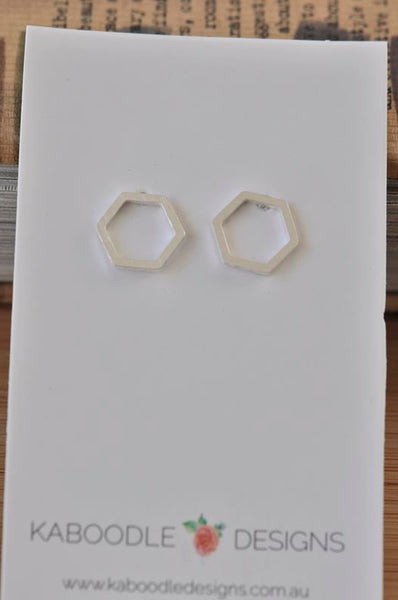 Silver - Stainless Steel Hexagon Cutout Mini Dainty Minimalist Stud Earrings