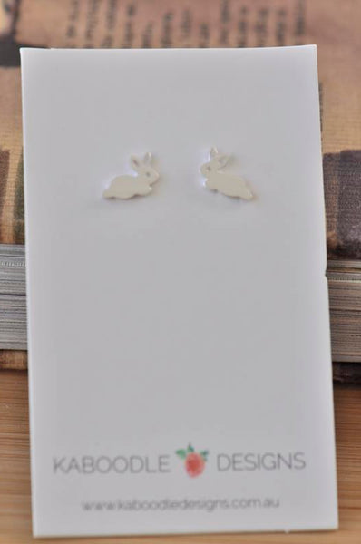 Silver - Stainless Steel Bunny Rabbit Mini Dainty Minimalist Stud Earrings