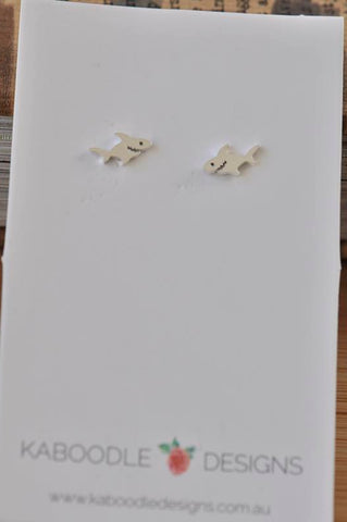 Silver - Stainless Steel Shark Mini Dainty Minimalist Stud Earrings
