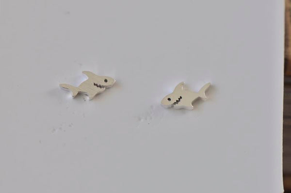 Silver - Stainless Steel Shark Mini Dainty Minimalist Stud Earrings