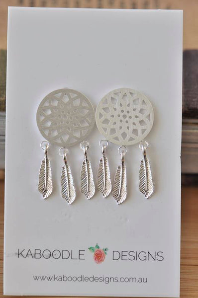 Silver - Stainless Steel Dreamcatcher Cutout Mini Dainty Minimalist Stud Earrings