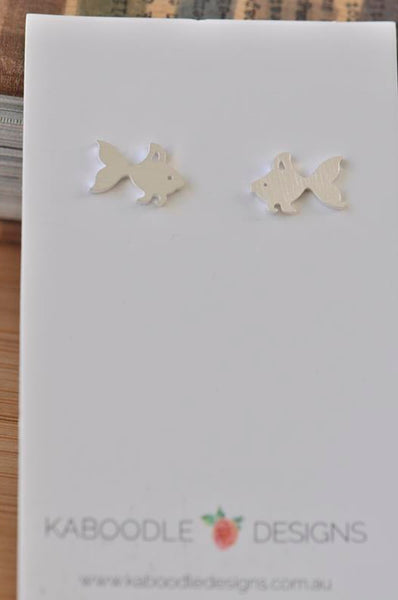 Silver - Stainless Steel Goldfish Fish Cutout Mini Dainty Minimalist Stud Earrings