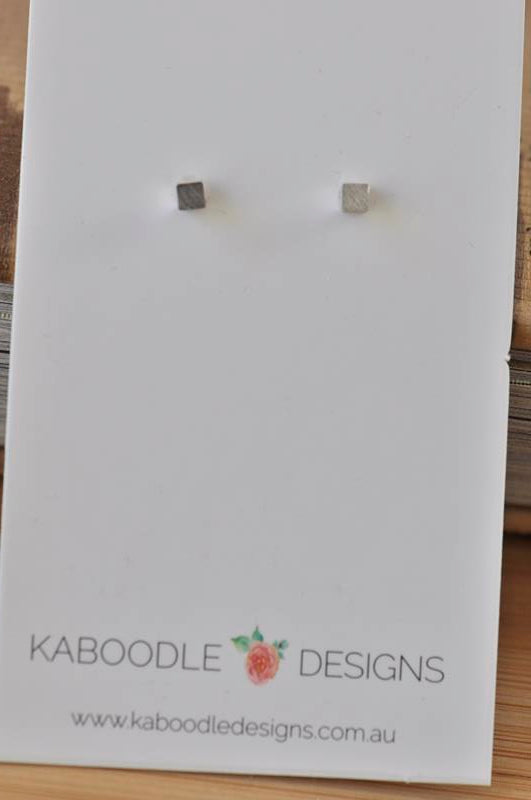 Silver - Stainless Steel Square Cube Cutout Mini Dainty Minimalist Stud Earrings