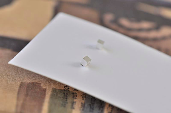 Silver - Stainless Steel Square Cube Cutout Mini Dainty Minimalist Stud Earrings