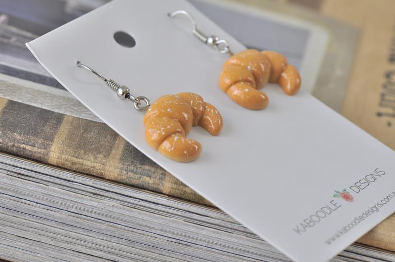 MINIATURE FOOD CROISSANT BREAD Drop Dangle EARRINGS