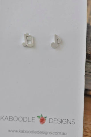 Silver - Stainless Steel Music Notes Mini Dainty Minimalist Stud Earrings
