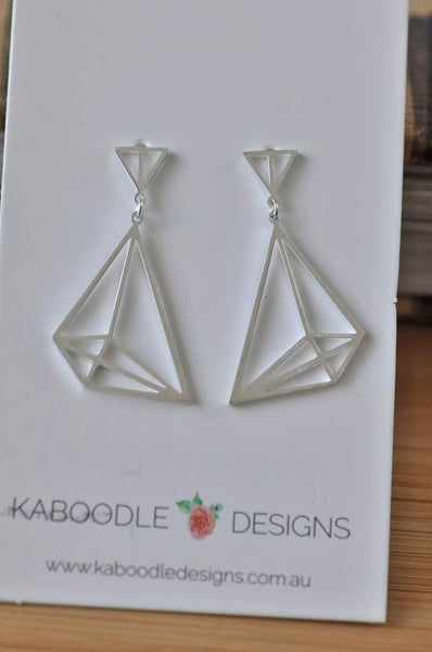 Silver - Stainless Steel Geometric Triangle Mini Dainty Minimalist Stud Drop Earrings