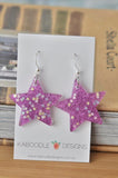 Miniature Glitter Star Dangle Drop Earrings - Purple