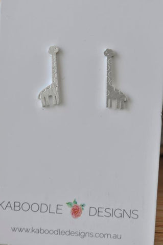 Silver - Stainless Steel Giraffe Mini Dainty Minimalist Stud Drop Earrings