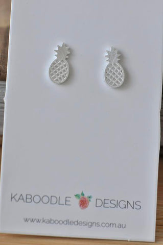 Silver - Stainless Steel Pineapple Cutout Mini Dainty Minimalist Stud Earrings
