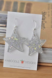 Miniature Glitter Star Dangle Drop Earrings - Silver