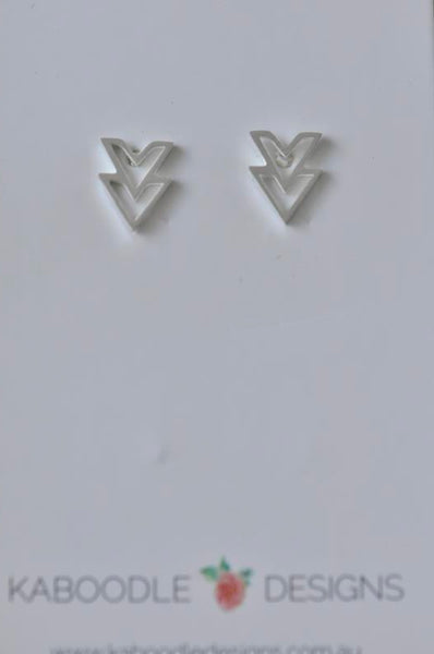 Silver - Stainless Steel Geometric Double Triangle Cutout Mini Dainty Minimalist Stud Earrings