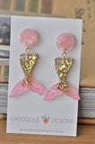 Resin Glitter Mermaid Fish Tail Dangle Stud Earrings - Gold Pink
