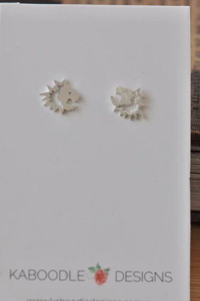 Silver - Stainless Steel Lion Mini Dainty Minimalist Stud Earrings