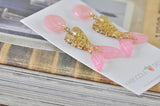Resin Glitter Mermaid Fish Tail Dangle Stud Earrings - Gold Pink