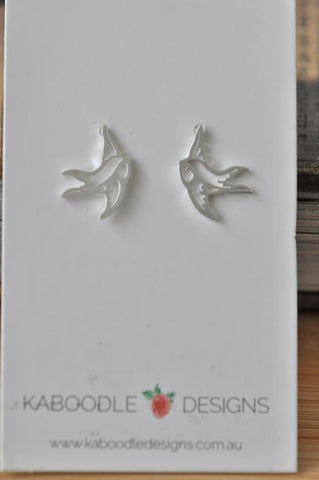 Silver - Stainless Steel Bird Swallow Cutout Mini Dainty Minimalist Stud Earrings