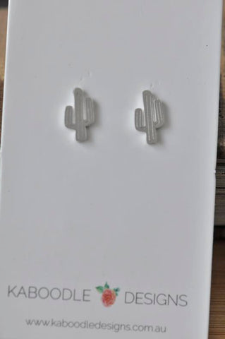 Silver - Stainless Steel Cactus Cutout Mini Dainty Minimalist Stud Earrings