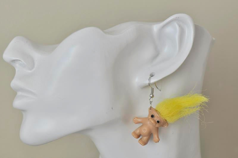Novelty Fun Retro Trolls Dangle Drop Earrings - Yellow