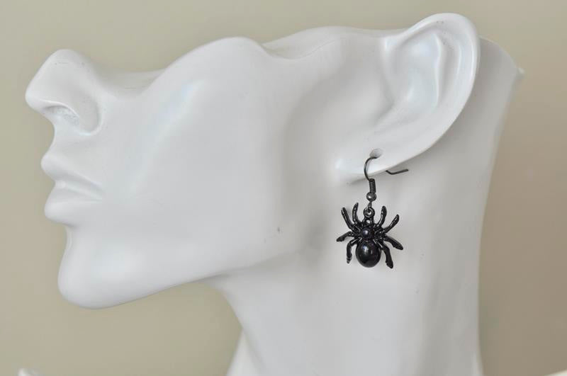 Novelty Fun Steampunk Black Spider Drop Dangle Earrings