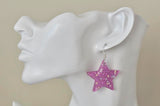 Miniature Glitter Star Dangle Drop Earrings - Purple