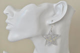 Miniature Glitter Star Dangle Drop Earrings - Silver