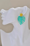 Acrylic Perspex Laser Cut Monstera Glitter Leaf Drop Earrings