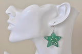 Miniature Glitter Star Dangle Drop Earrings - Green