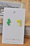 Retro Nostalgic Tetris Brick Game Stud Earrings - Green and Yellow