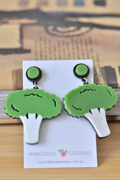 Acrylic Perspex Green Broccoli Vegetable Drop Dangle Earrings