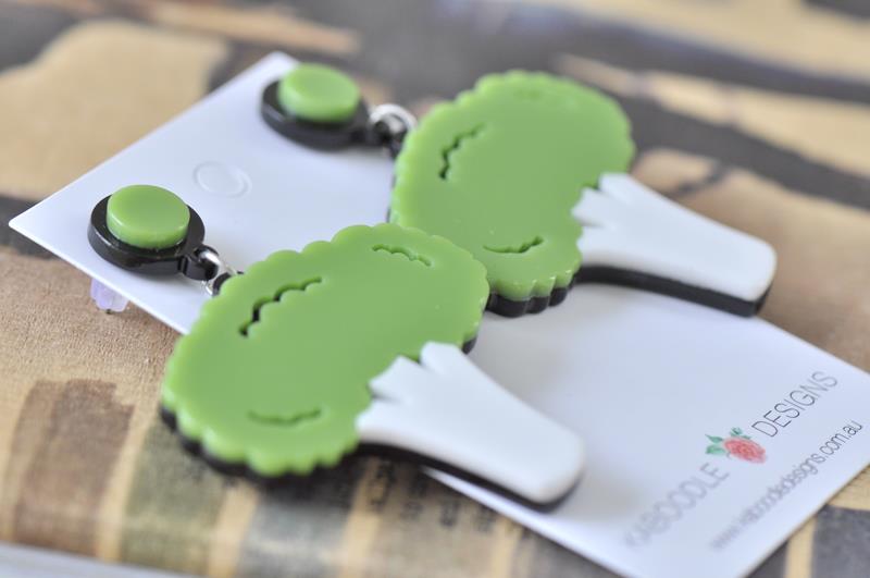 Acrylic Perspex Green Broccoli Vegetable Drop Dangle Earrings