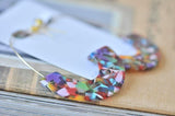 Acrylic Tile Marble Print Geometric Hoop Earrings - Rainbow