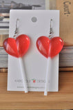 Lollipop Candy Novelty Fun Drop Dangle Earrings - Red