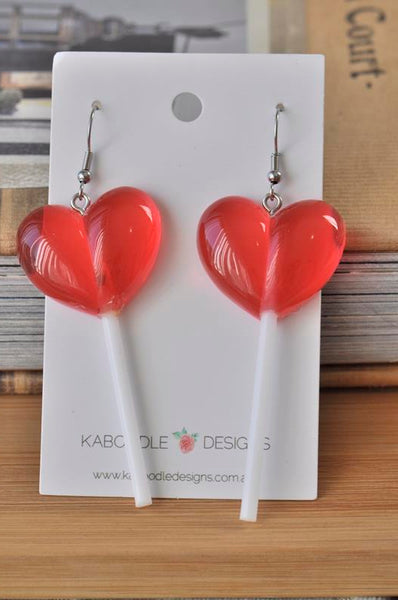 Lollipop Candy Novelty Fun Drop Dangle Earrings - Red