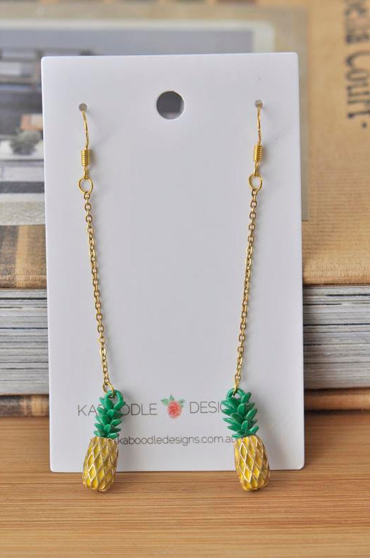 Miniature Fruit Pineapple Long Dangle Drop Earrings