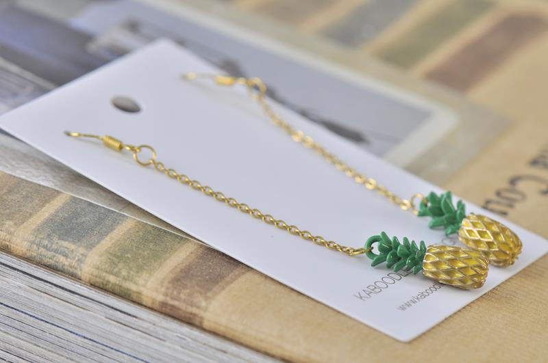 Miniature Fruit Pineapple Long Dangle Drop Earrings