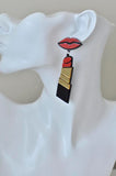 Acrylic Perspex Red Lip and Lipstick Drop Dangle Earrings